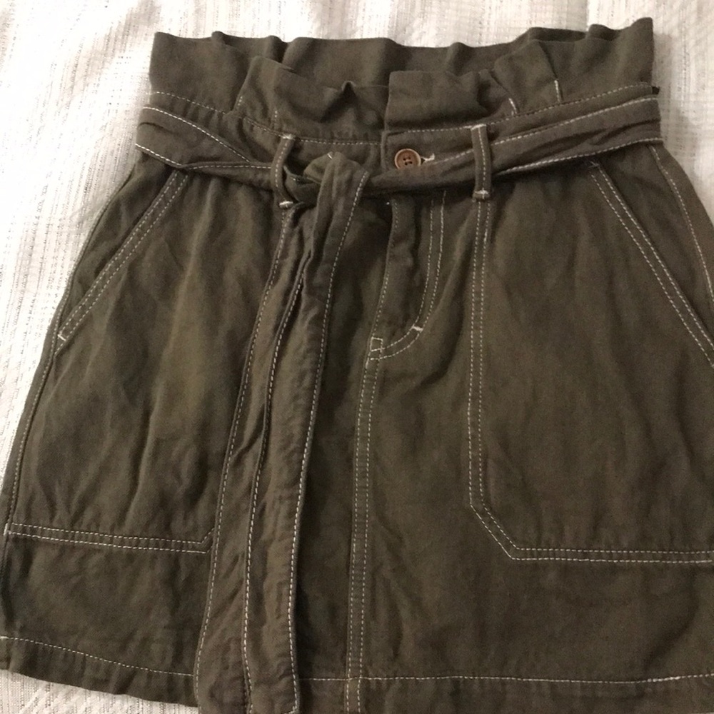 Free People High-Waist Olive Utility Skirt with Belt